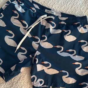 Elegant Blue Swim Trunks with Swan Design